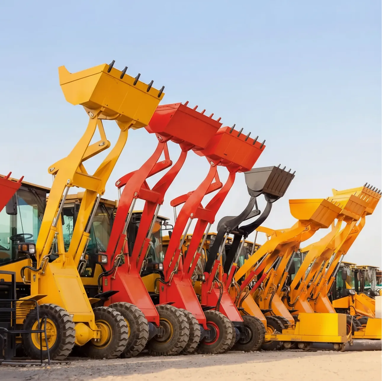 Excavators, loaders, and other machinery for construction and industrial applications.